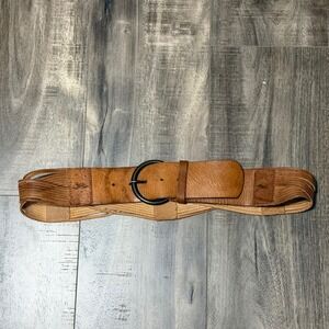 Vtg Hollister Tan Brown Genuine Leather Multi Strand Braided Waist Belt Size M L